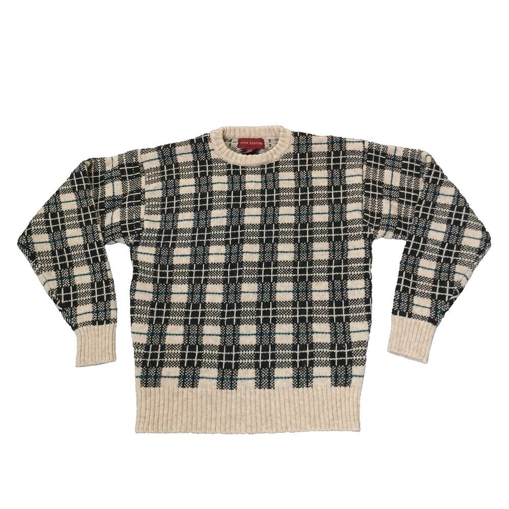 Vintage Wool Embroidered Men Pullover Grandpa Sweater Multicolor L John Ashford